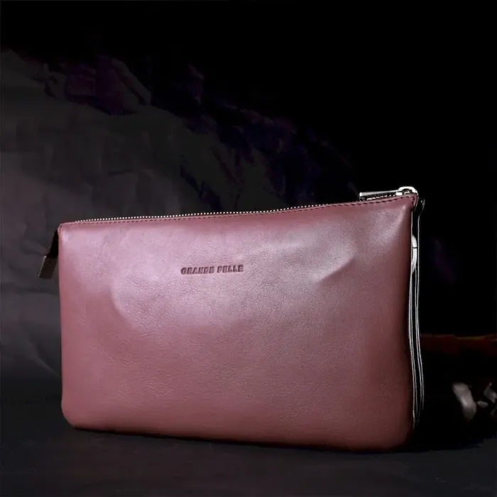 Красивий жіночий клатч із натуральної шкіри GRANDE PELLE 11634 Пудровий