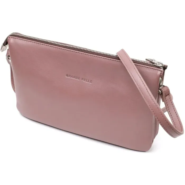 Красивий жіночий клатч із натуральної шкіри GRANDE PELLE 11634 Пудровий