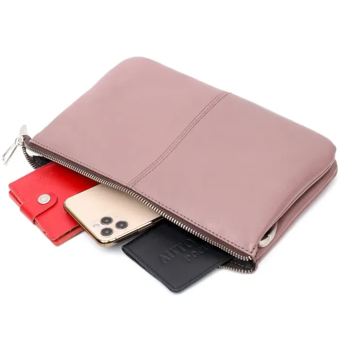 Красивий жіночий клатч із натуральної шкіри GRANDE PELLE 11634 Пудровий