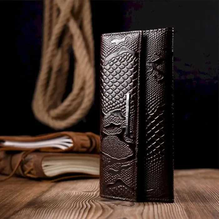 Красивый женский кошелек из натуральной фактурной кожи под змею KARYA 21006 Коричневый