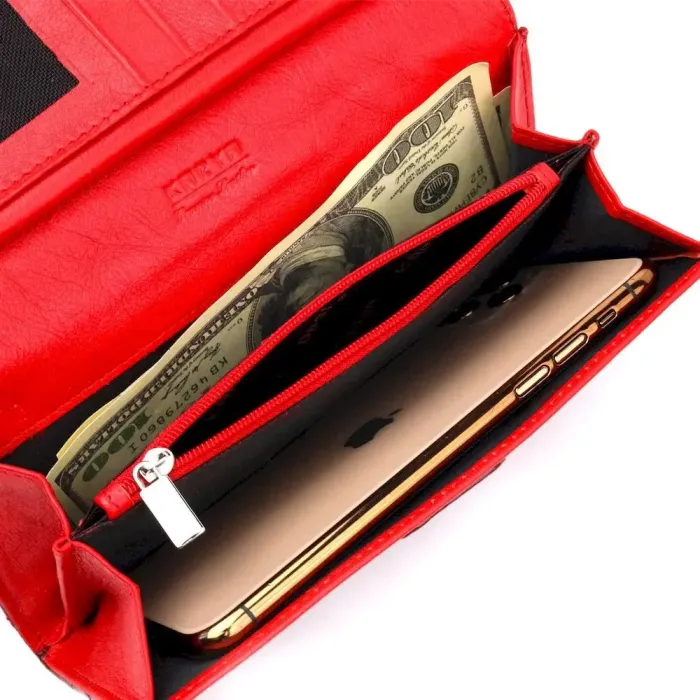 Красивый женский кошелек из натуральной лакированной фактурной кожи под крокодила KARYA 21033 Красный