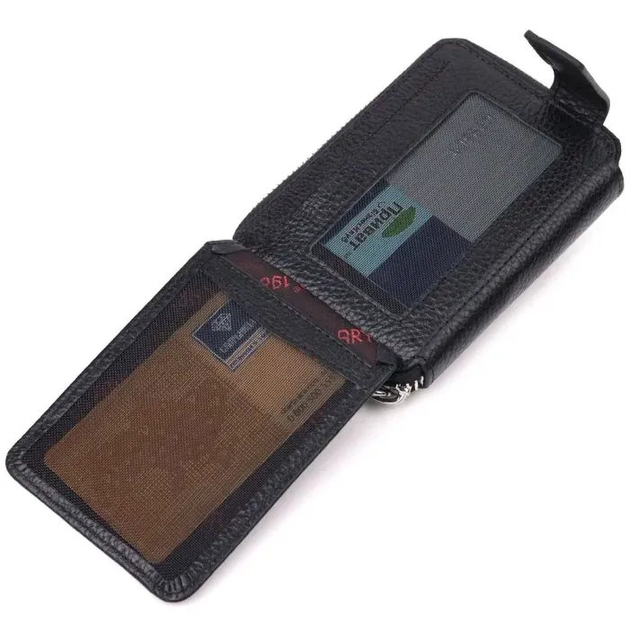 Красивый женский кошелек на молнии из натуральной кожи KARYA 21343 Черный