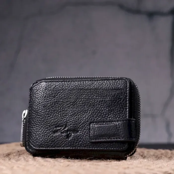 Красивый женский кошелек на молнии из натуральной кожи KARYA 21343 Черный