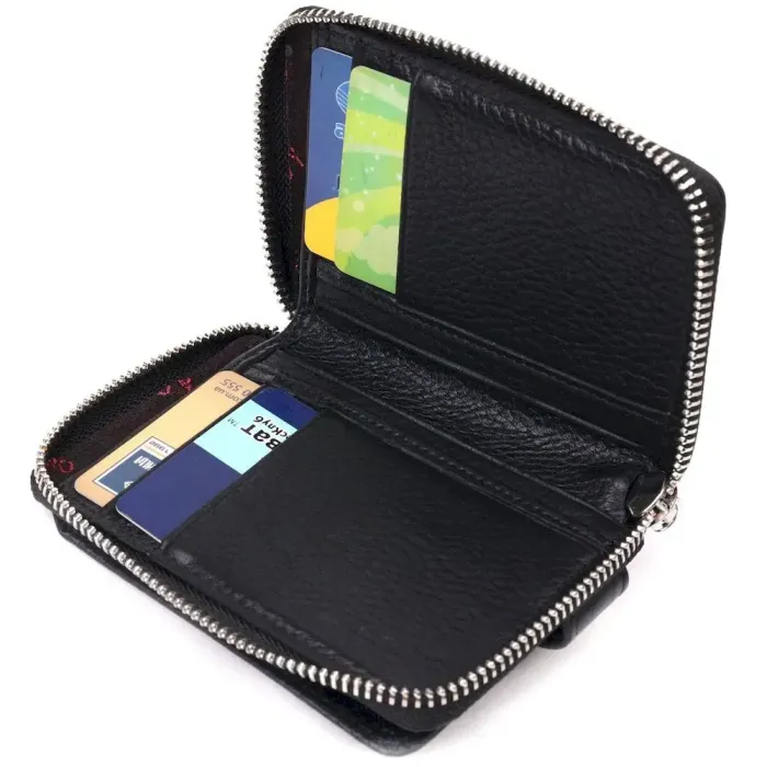 Красивый женский кошелек на молнии из натуральной кожи KARYA 21343 Черный