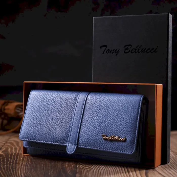 Красивый женский кошелек с большим количеством отделений из натуральной кожи Tony Bellucci 21962 Сине-фиолетовый