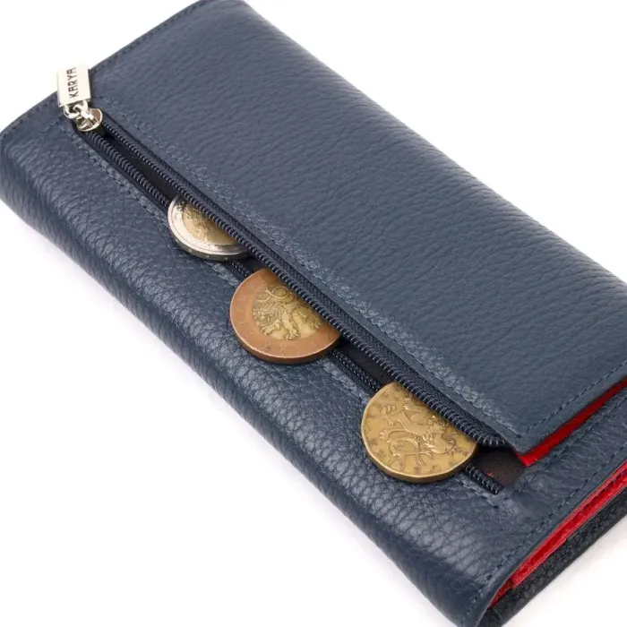 Красивий жіночий гаманець з клапаном із натуральної KARYA 21144 Синій