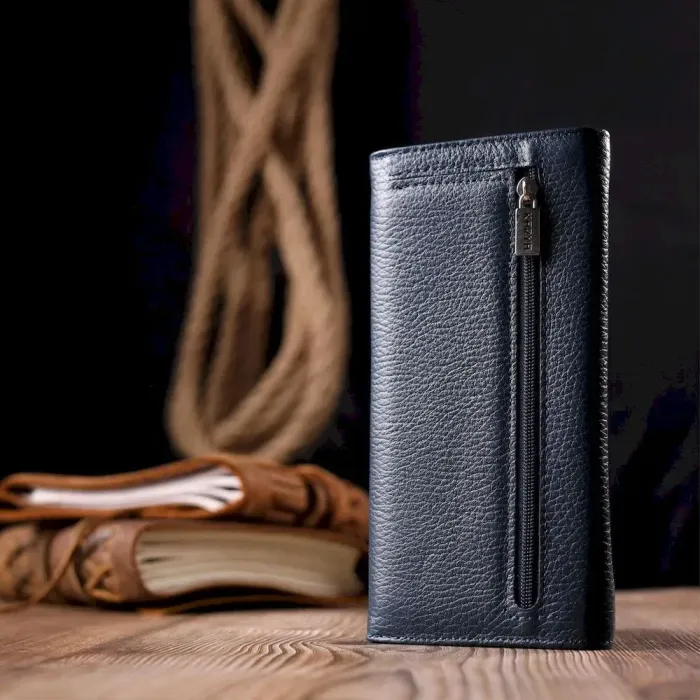 Красивий жіночий гаманець з клапаном із натуральної KARYA 21144 Синій