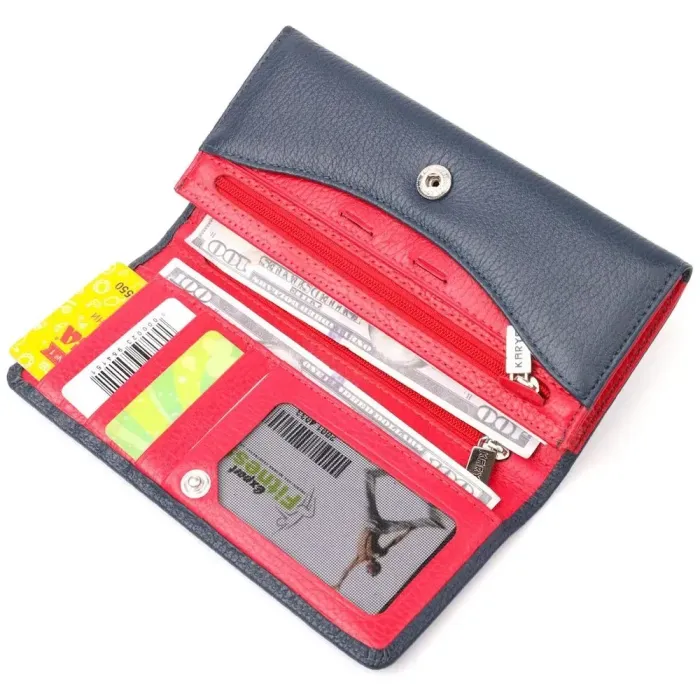 Красивий жіночий гаманець з клапаном із натуральної KARYA 21144 Синій