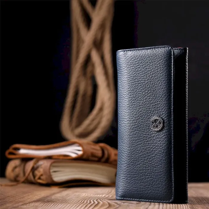 Красивий жіночий гаманець з клапаном із натуральної KARYA 21144 Синій