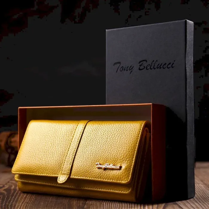 Красочный женский кошелек с большим количеством отделений из натуральной кожи Tony Bellucci 21960 Желтый