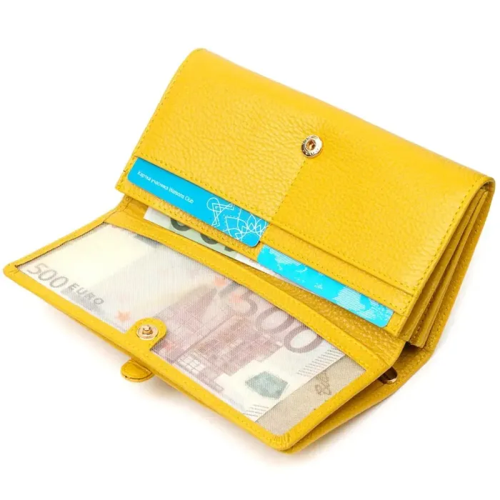 Красочный женский кошелек с большим количеством отделений из натуральной кожи Tony Bellucci 21960 Желтый