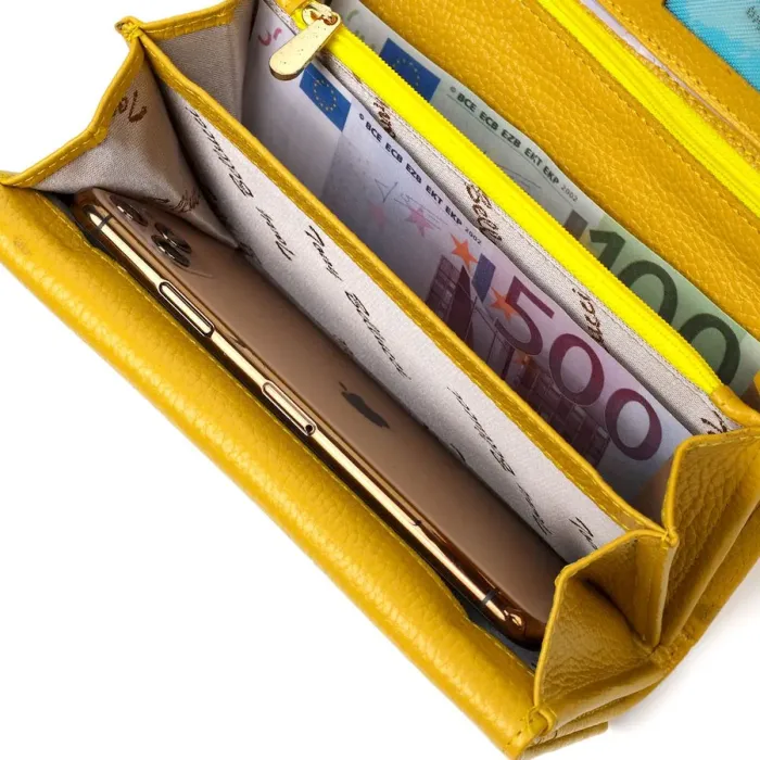 Красочный женский кошелек с большим количеством отделений из натуральной кожи Tony Bellucci 21960 Желтый