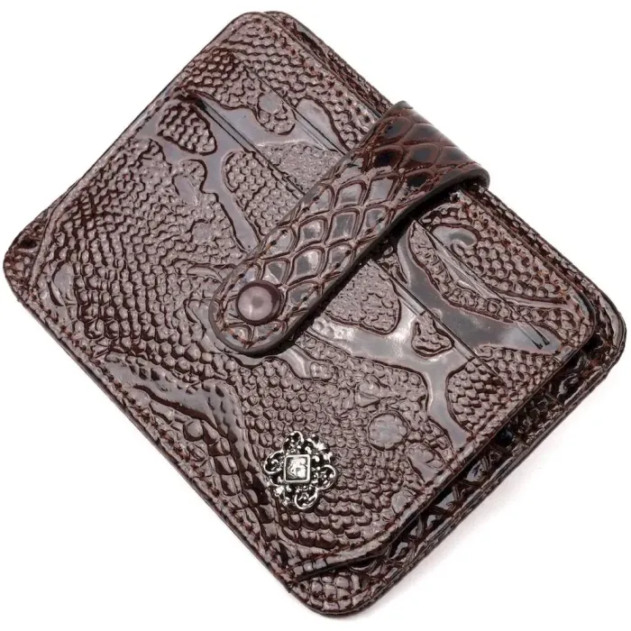 Лакована візитниця з натуральної фактурної шкіри KARYA 20956 Коричневий