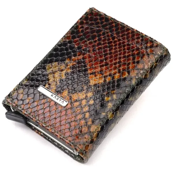 Лакована візитниця з натуральної фактурної шкіри під змію KARYA 20988
