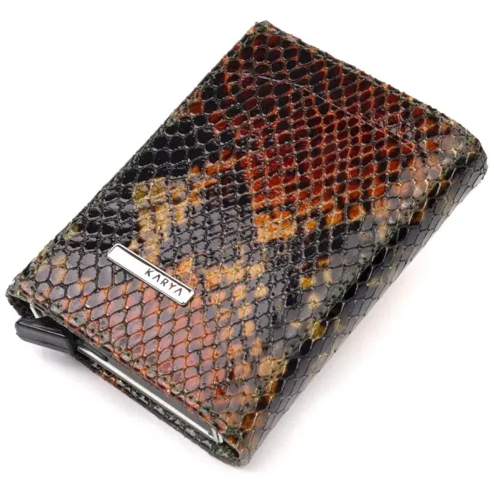 Лакована візитниця з натуральної фактурної шкіри під змію KARYA 20988