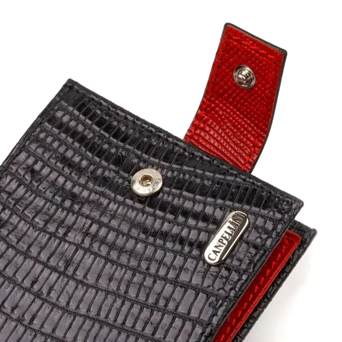 Лаковане компактне портмоне для чоловіків із натуральної фактурної шкіри CANPELLINI 21751 Чорне