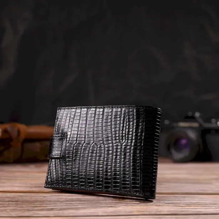 Лаковане компактне портмоне для чоловіків із натуральної фактурної шкіри CANPELLINI 21751 Чорне