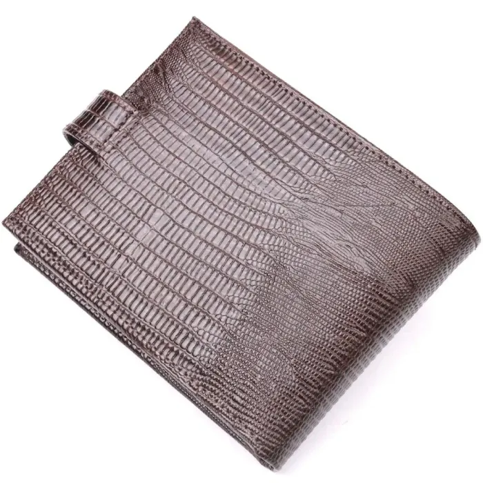 Лакированное мужское портмоне с хлястиком из натуральной фактурной кожи KARYA 21082 Коричневый