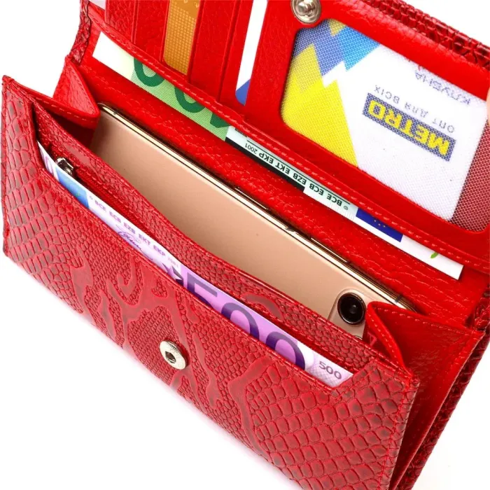 Лаковане жіноче портмоне з натуральної шкіри з тисненням під змію CANPELLINI 21850 Червоний