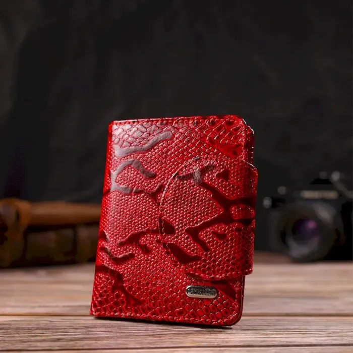 Лаковане жіноче портмоне середнього розміру з натуральної шкіри з тисненням під змію CANPELLINI 21810 Червоне