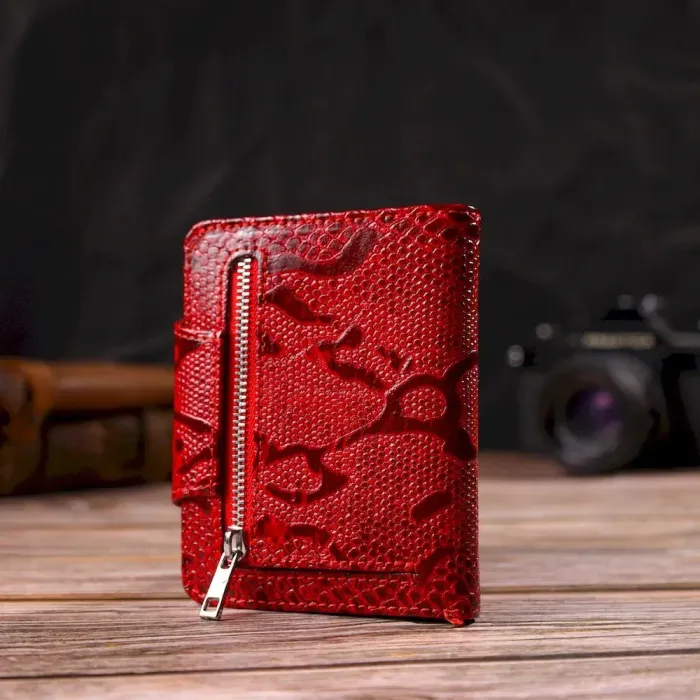 Лаковане жіноче портмоне середнього розміру з натуральної шкіри з тисненням під змію CANPELLINI 21810 Червоне