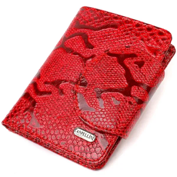 Лаковане жіноче портмоне середнього розміру з натуральної шкіри з тисненням під змію CANPELLINI 21810 Червоне