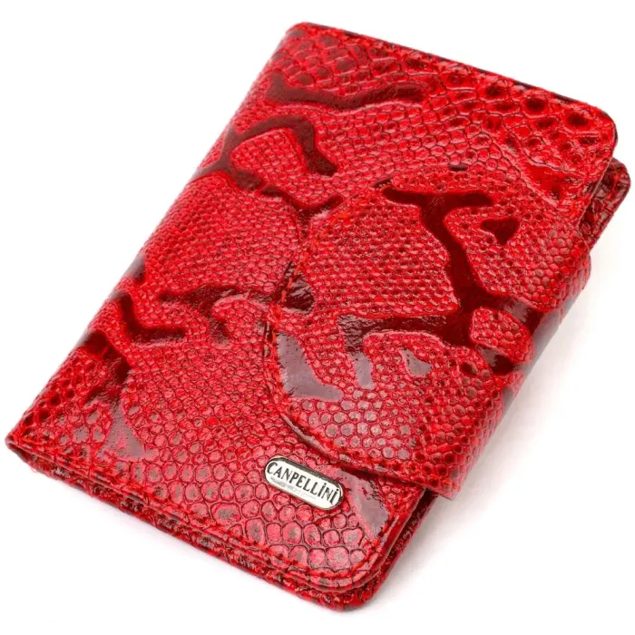 Лаковане жіноче портмоне середнього розміру з натуральної шкіри з тисненням під змію CANPELLINI 21810 Червоне