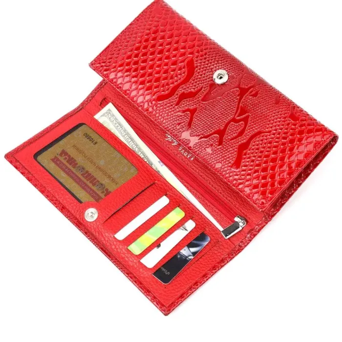 Лакований горизонтальний гаманець з натуральної шкіри з тисненням під змію KARYA 21167