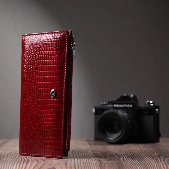 Лакований яскравий гаманець з фактурою під рептилію з натуральної шкіри ST Leather 22715