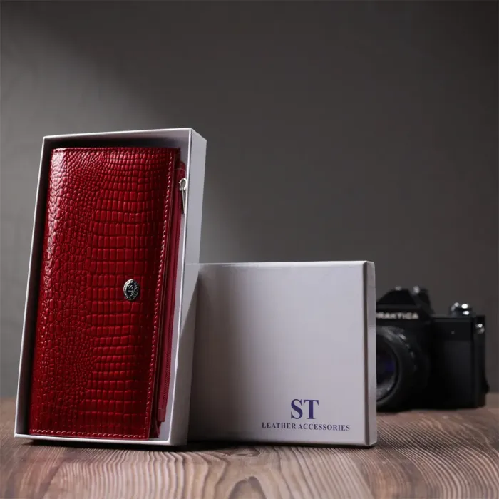 Лакований яскравий гаманець з фактурою під рептилію з натуральної шкіри ST Leather 22715