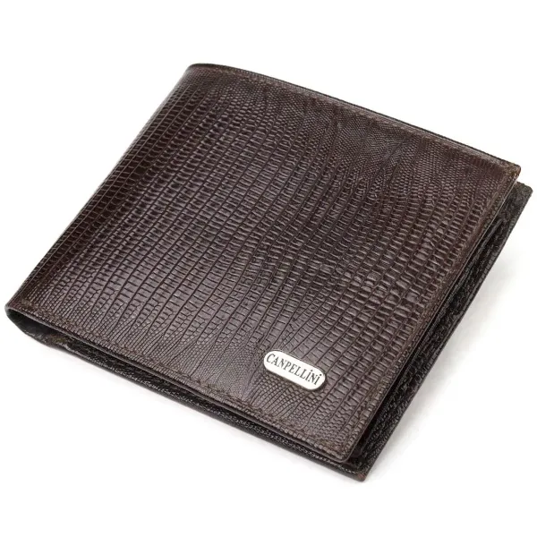 Лакований гаманець для чоловіків у дві складення з натуральної фактурної шкіри CANPELLINI 21585 Коричневий