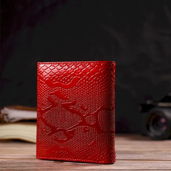 Лакований гаманець для жінок середнього розміру з натуральної шкіри з тисненням під рептилію CANPELLINI 21816 Червоний