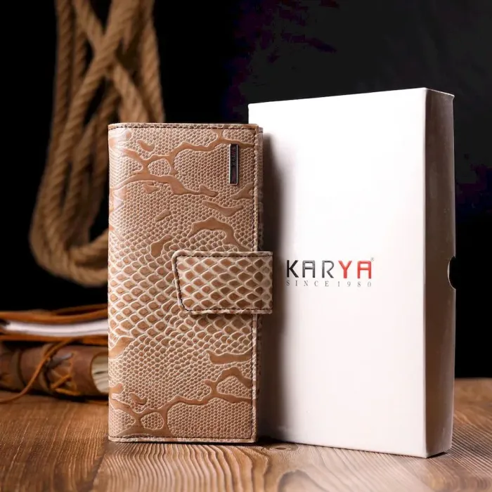 Лакированный женский кошелек из натуральной фактурной кожи KARYA 21026 Бежевый