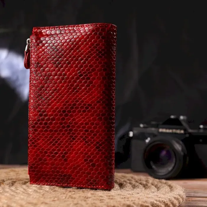 Лакований жіночий гаманець із натуральної шкіри з тисненням під змію CANPELLINI 21639 Червоний
