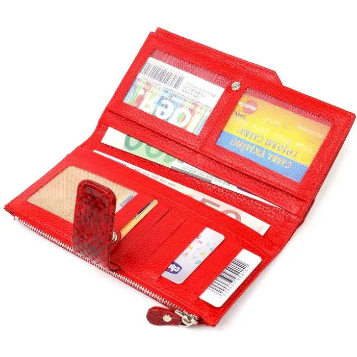 Лакований жіночий гаманець із натуральної шкіри з тисненням під змію CANPELLINI 21639 Червоний