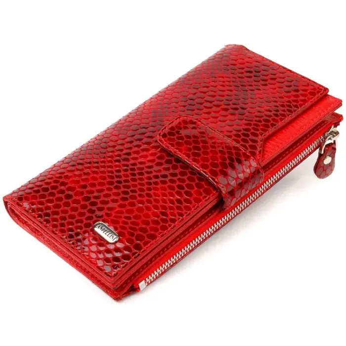 Лакований жіночий гаманець із натуральної шкіри з тисненням під змію CANPELLINI 21639 Червоний