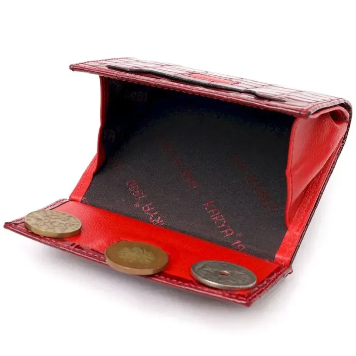 Лакированный женский кошелек на магните из натуральной кожис тиснением под крокодила KARYA 21186 Красный