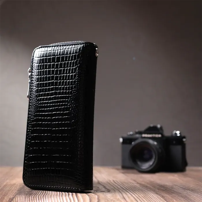 Лакированный женский кошелек на молнии из натуральной кожи ST Leather 22678 Черный