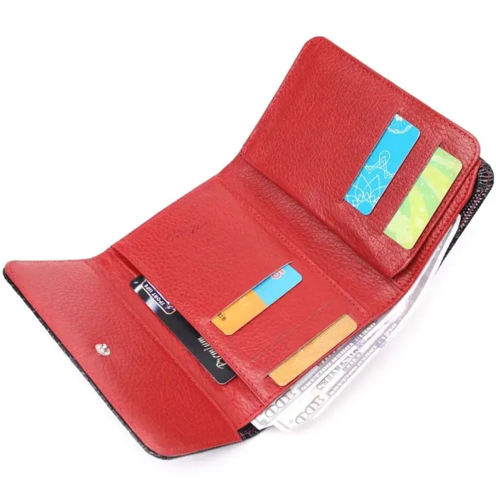 Лакированный женский кошелек с монетницей из натуральной фактурной кожи KARYA 21366 Черный