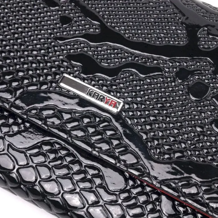 Лакированный женский кошелек с монетницей из натуральной фактурной кожи KARYA 21366 Черный