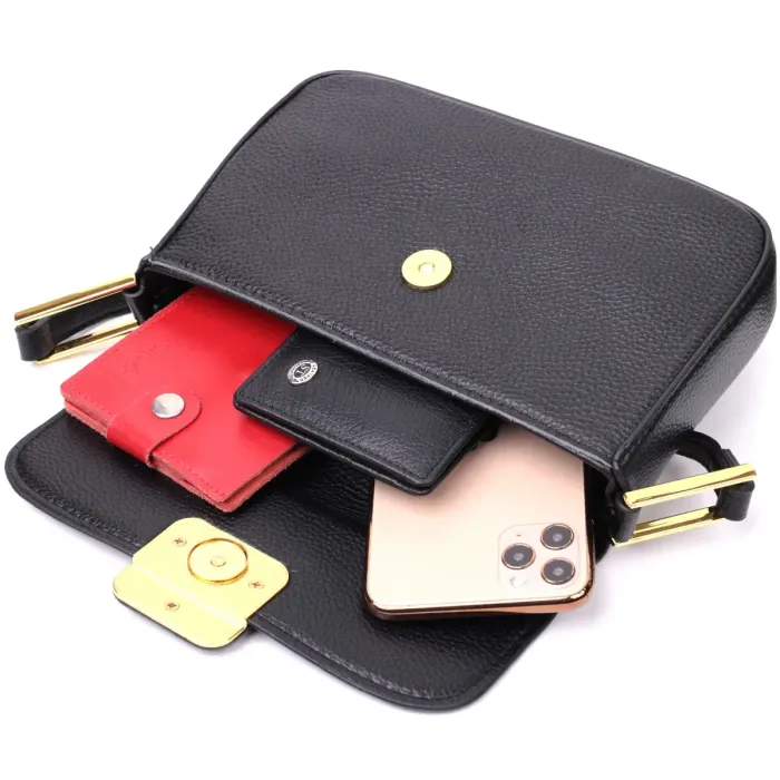 Лаконичная сумка с жестким каркасом из натуральной кожи Vintage 22391 Черная