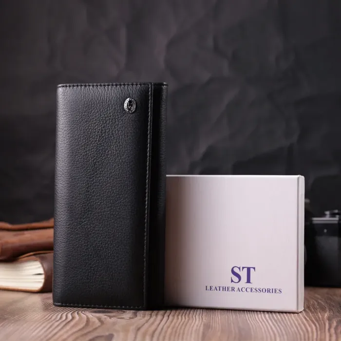 Лаконічний жіночий гаманець горизонтального формату із натуральної шкіри ST Leather 22513 Чорний