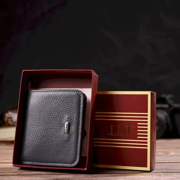 Короткий жіночий гаманець невеликого розміру з натуральної шкіри флотар CANPELLINI 21801 Сірий