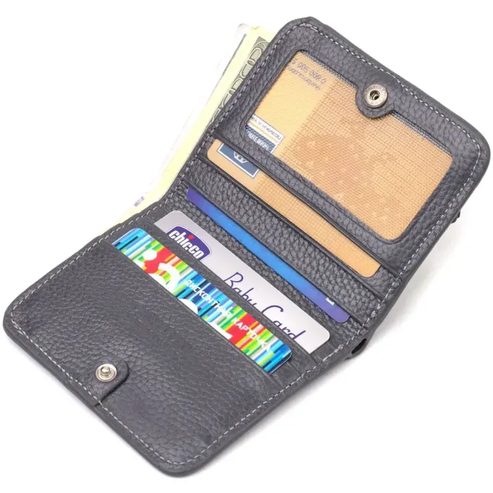 Короткий жіночий гаманець невеликого розміру з натуральної шкіри флотар CANPELLINI 21801 Сірий