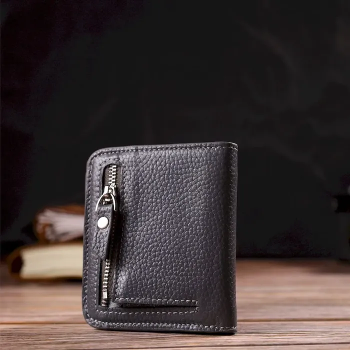 Короткий жіночий гаманець невеликого розміру з натуральної шкіри флотар CANPELLINI 21801 Сірий