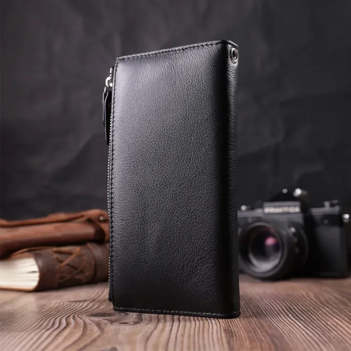 Лаконичный женский вертикальный кошелек-клатч из натуральной кожи ST Leather 22537 Черный