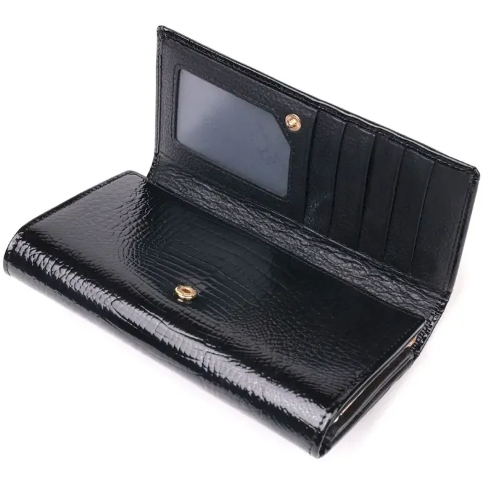 Лаковий жіночий гаманець з візитницею ST Leather 19403 Чорний