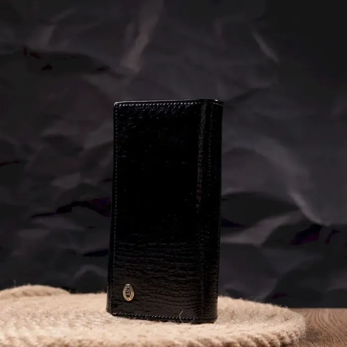 Лаковий жіночий гаманець з візитницею ST Leather 19403 Чорний