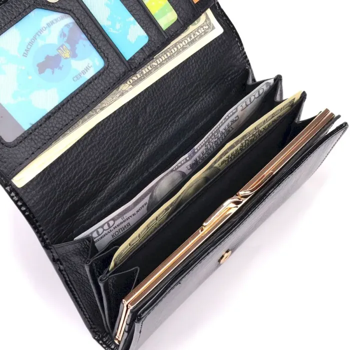 Лаковий жіночий гаманець з візитницею ST Leather 19403 Чорний