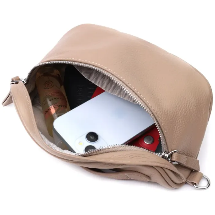 Летняя женская сумка через плечо в классическом цвете из натуральной кожи Vintage 22657 Бежевая